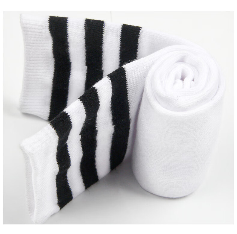 Luomeng Children's Socks, Kindergarten And Elementary School Students' College-Style Patchwork Striped White And Black Performance Dance Socks, Large Sizes 6