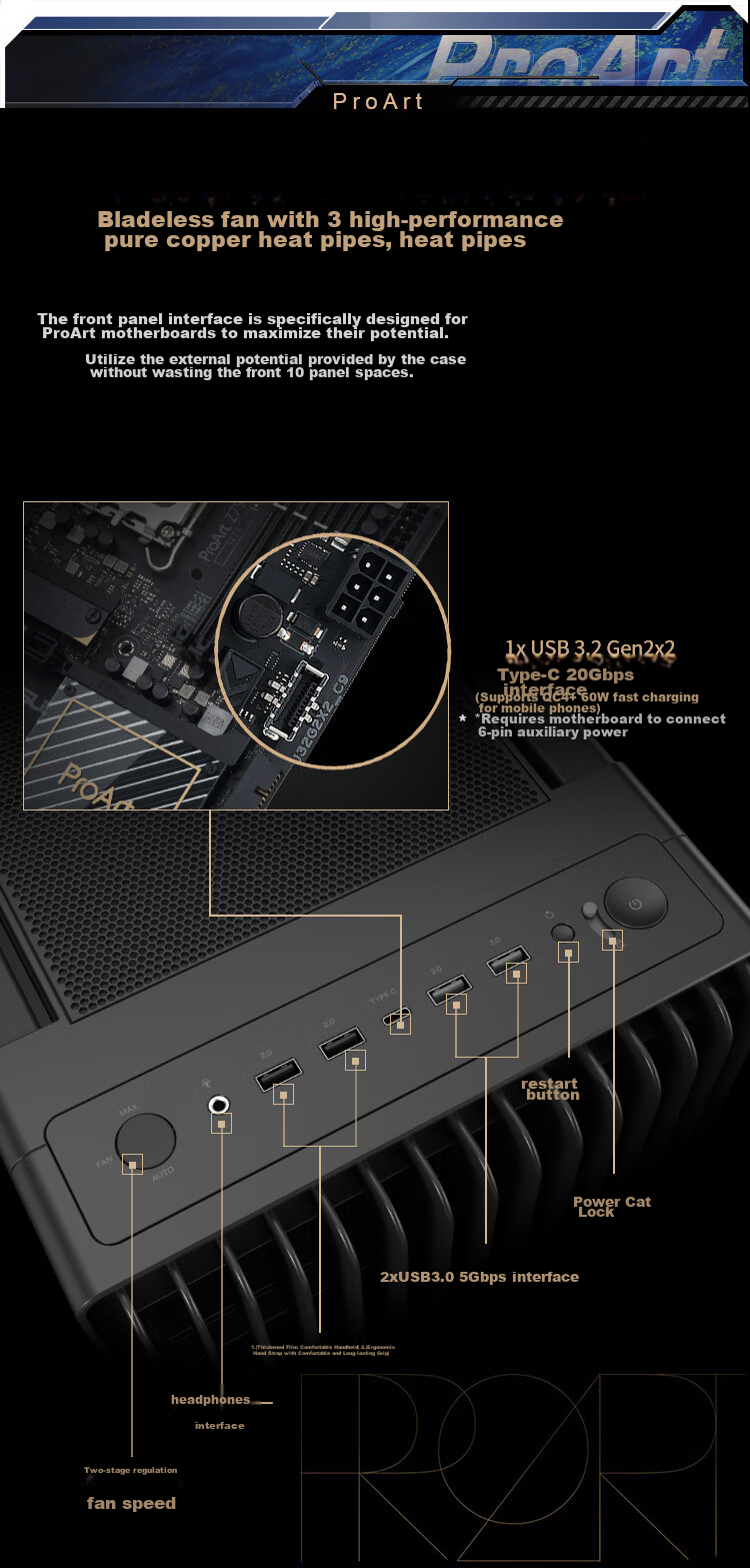ASUS Chuangmeng 60 PA602 Walnut Art Edition Case, Powerful Cooling, Infrared Dust Detection, Tool-Free Disassembly And Assembly, Power Button Lock, PWM One-Button Setting 9