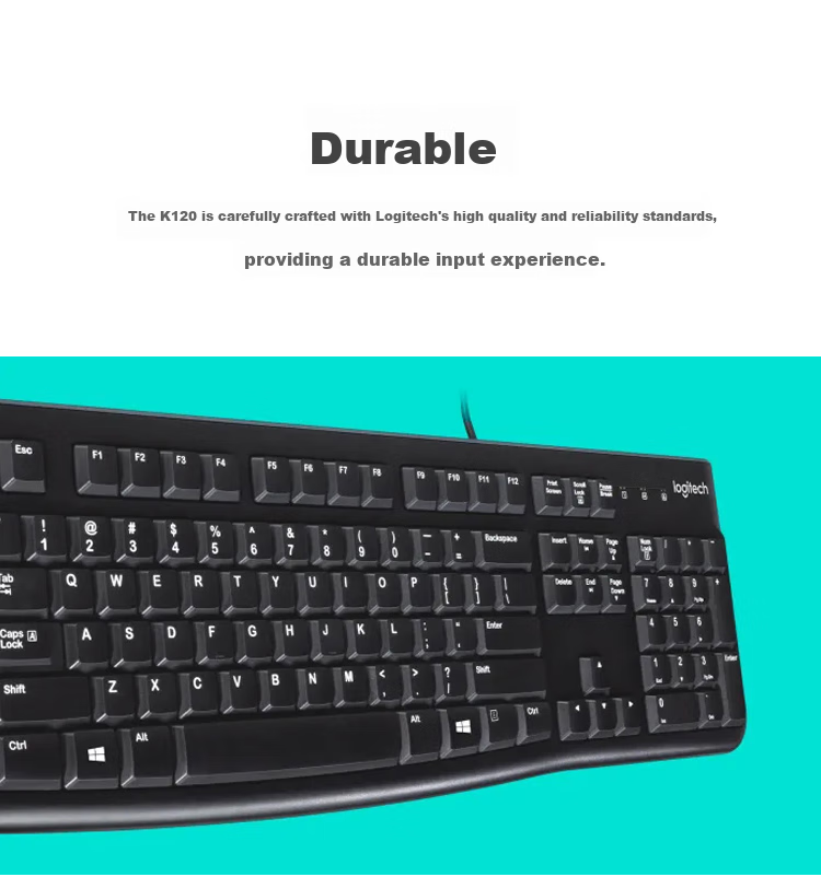 Logitech K120 Keyboard, Wired Keyboard, Office Keyboard, Full-Size, Black USB Port, 104 Keys 5