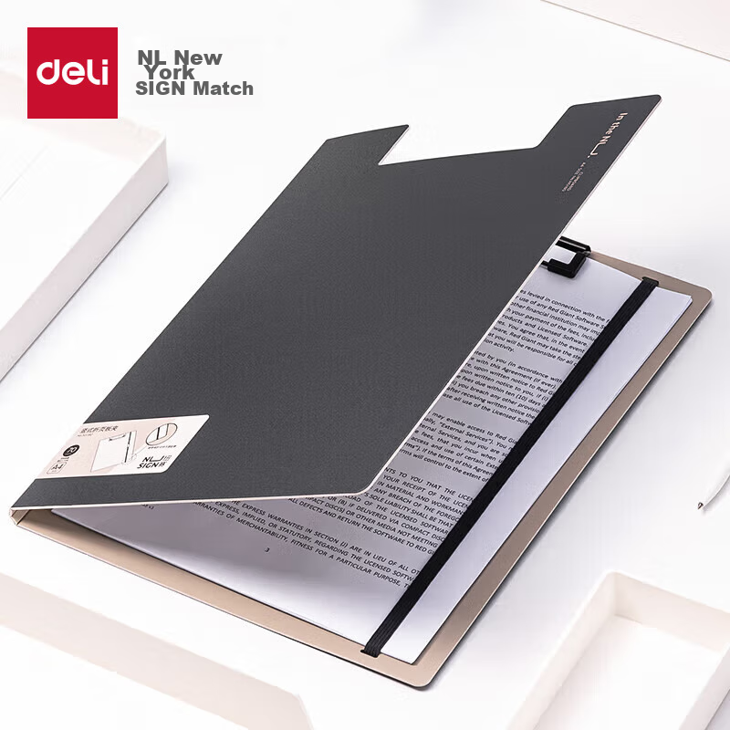 NUSIGN A4 Vertical Folding Clipboard File Folder Board, Writing Pad Office Writing Board Clip Thickened Contract Document Storage Folder, Office Supplies, Black Smoke Color NS180
