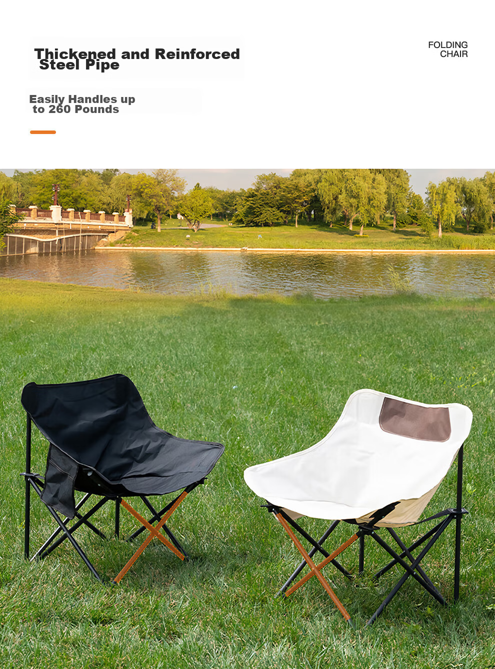 Jiuqiangu Outdoor Portable Folding Chair, Camping Lounge Chair with High Backrest, Director's Chair, Fishing Stool 2822 7