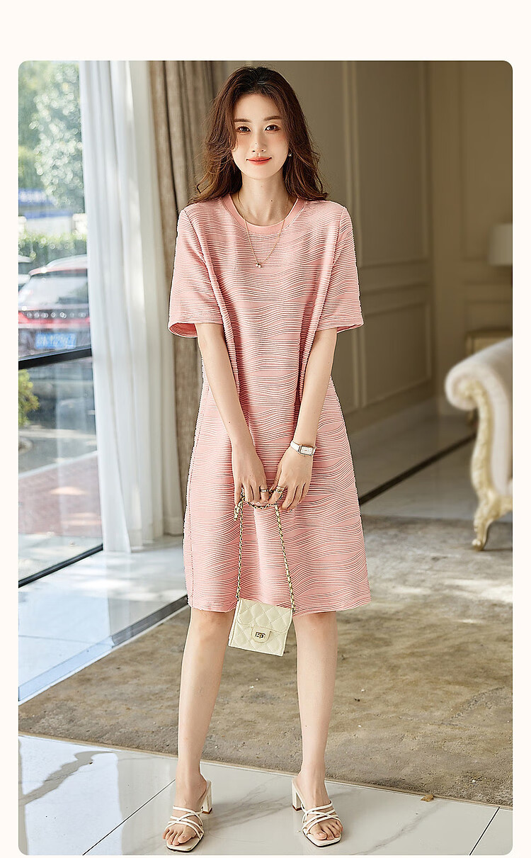 Dme [Simple And Elegant] Spring And Autumn Round Neck A-Line Textured Knit Slightly Stretchy Midi Dress for Wome 3