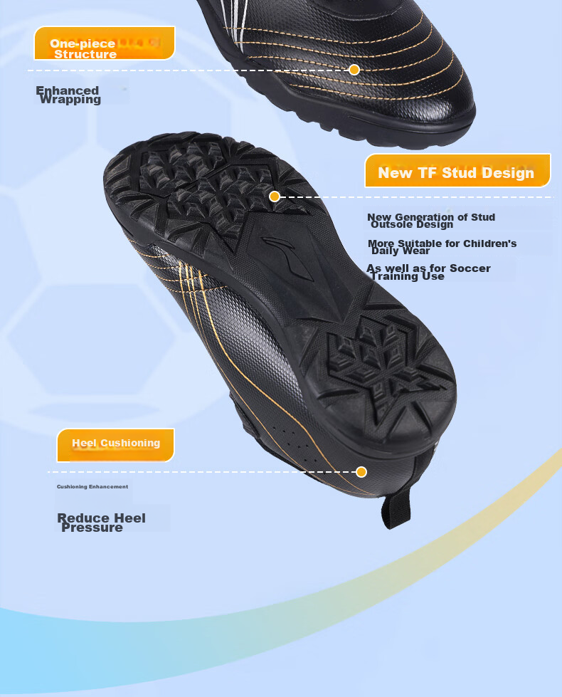 Li-Ning Soccer Shoes for Children And Students, Molded Studs, Ages 6-12, Velcro, Boys' Big Kids Elementary School Students Professional Competition Soccer Shoes, Size 31 6