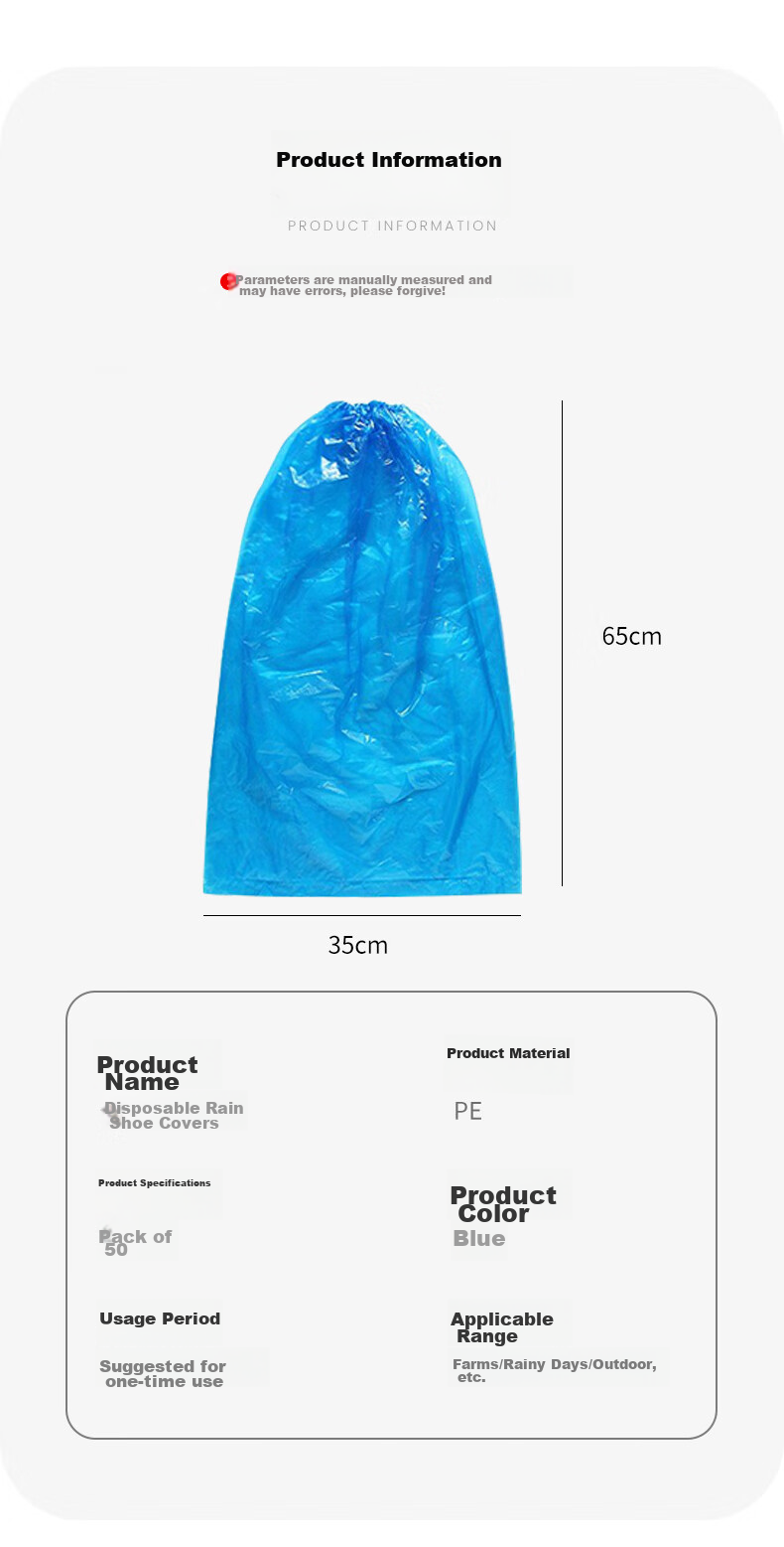 BWNK Disposable Rain Shoe Covers [50 Pack], Adult And Children's Universal Extended Thick Outdoor High-Top Shoe Covers 7