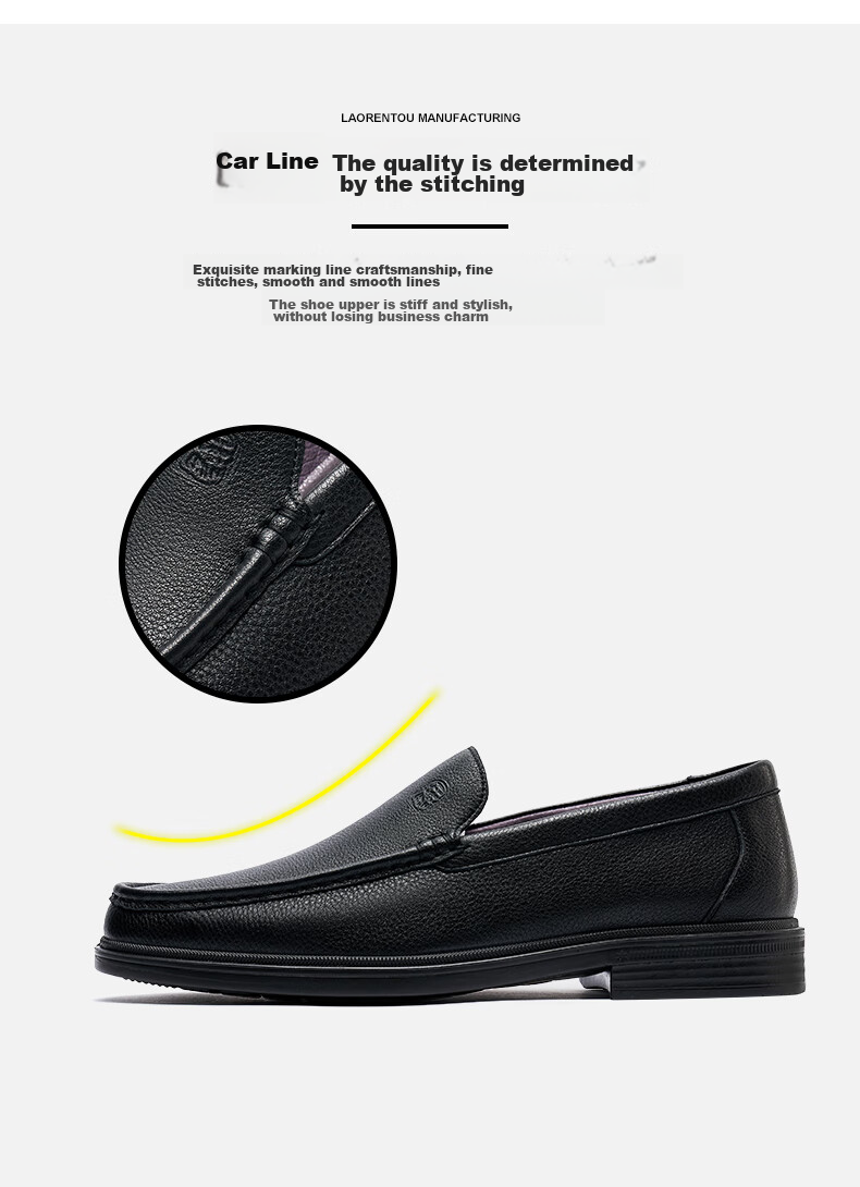 LAORENTOU Men's Leather Shoes, Business Casual Breathable Soft Upper Formal Dress Shoes, Slip-On Dad Shoes A20231 Black Size 40 6