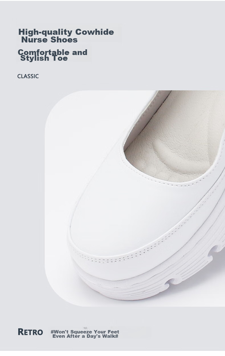 Feiying Air Cushion Nurse Shoes for Women, Spring And Summer Style, Genuine Leather, Glossy Surface, Velcro Medical Work Shoes 2-2013 White 40 3