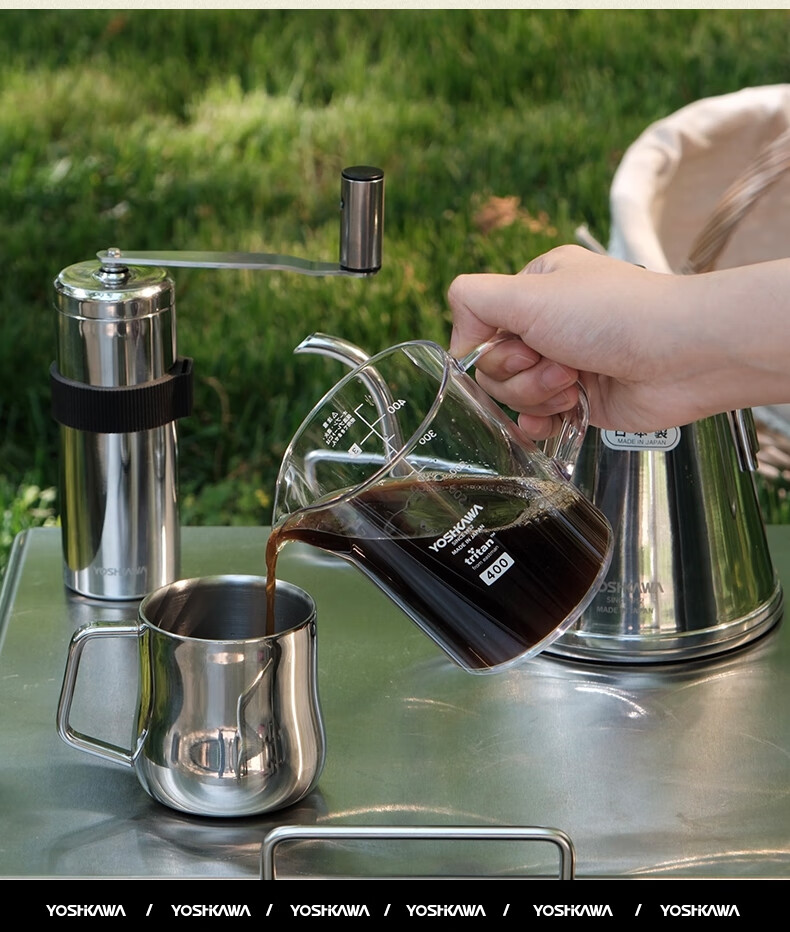YOSHIKAWA Outdoor Japanese Imported Brown Pour-Over Coffee Sharing Cup Set 400ml with Lid, Exclusive Filter Cup And Spoo 1