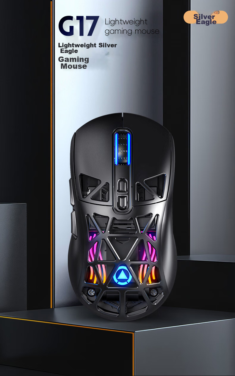 YINDIAO G17 Lightweight Tri-Mode Gaming Mouse, Wireless Bluetooth Rechargeable, E-Sports Sensor, 6-Level DPI, Compatible with Desktop Computers, Laptops, And Smartphones, Premium Edition in Dome Black 1