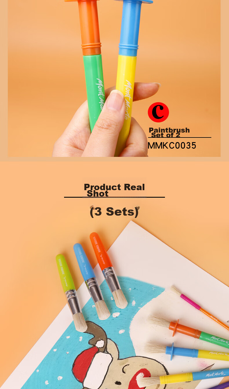 Mont Marte Children's Paint Brushes, Set of 3, Drawing Brushes for Kids, Painting Set with Paint, Creative Doodle Pens, Flat Brush, MMKC0045 Art Sketching 7
