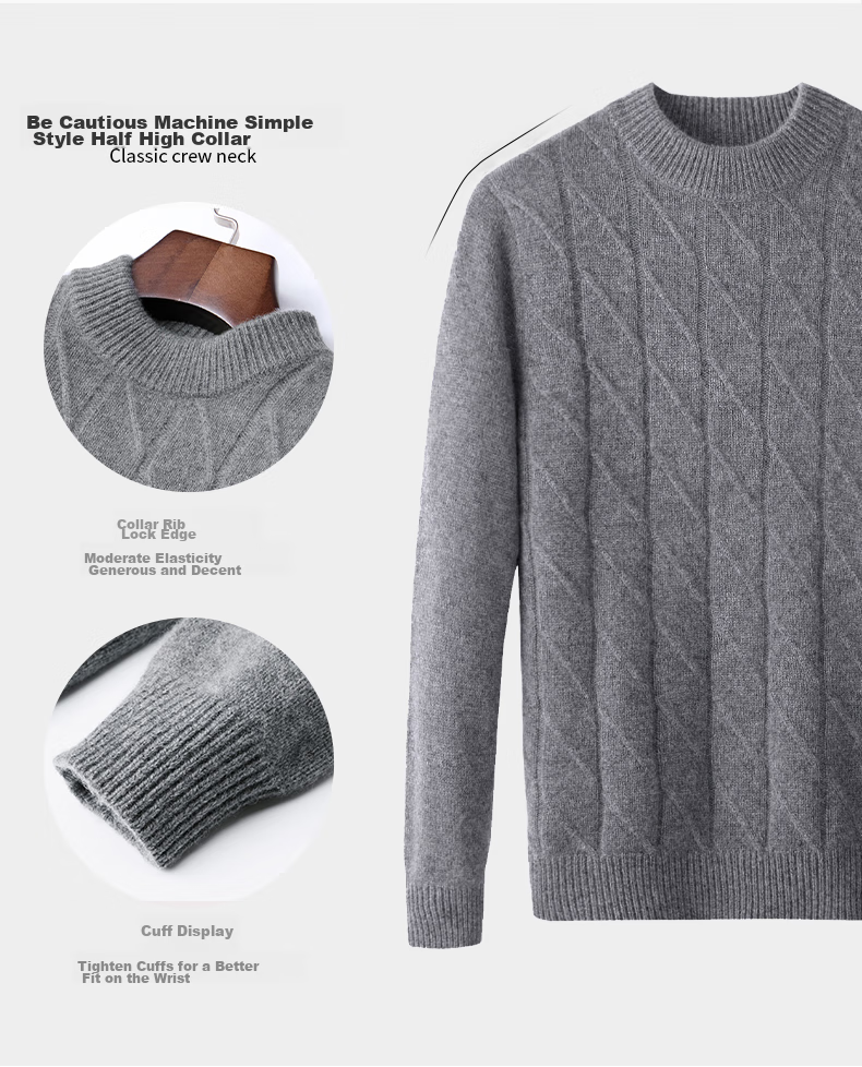 Hengyuanxiang Men's Cashmere Sweater, Autumn And Winter Thickened 100% Pure Cashmere, Business Casual Base Layer Knit Sweater, Winter Warm Clothing 8