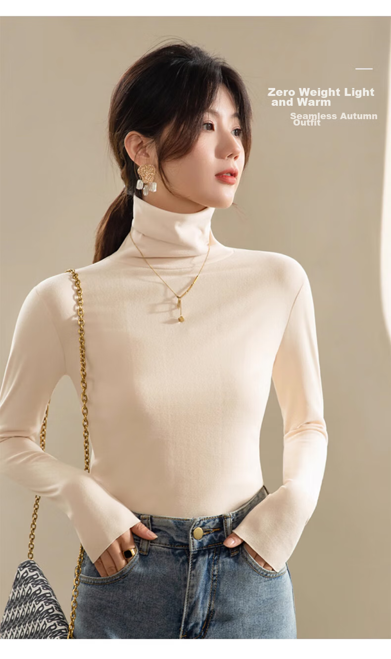 XUEXIMAN Turtleneck Basic Base Layer for Women, Autumn And Winter German Velvet Brushed Base Shirt, Skin-Friendly Inner Wear Top, Slim-Fit And Slimming, Suitable for Outerwear 12