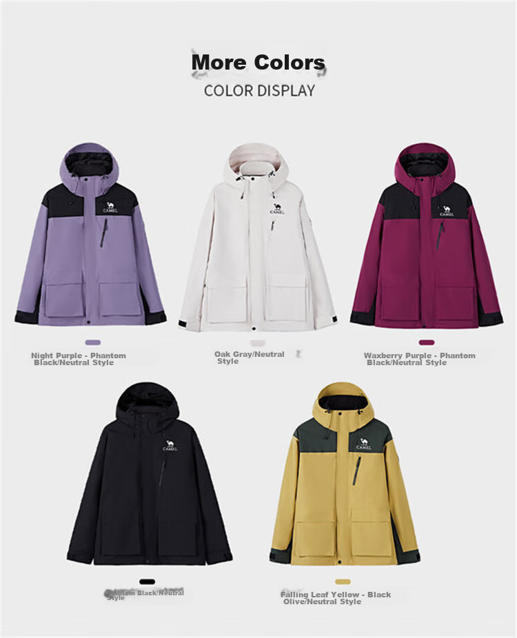 CAMEL Three-In Outdoor Jacket, Hiking Windproof Waterproof Coat, Camping Trekking Outerwear, O606, Phantom Black, XL 10