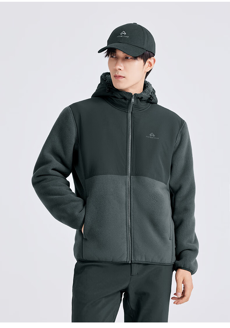 Toread Men's Fleece-Lined Thickened Hooded Jacket Autumn Winter Warm Outdoor Patchwork Fleece Cardigan 3