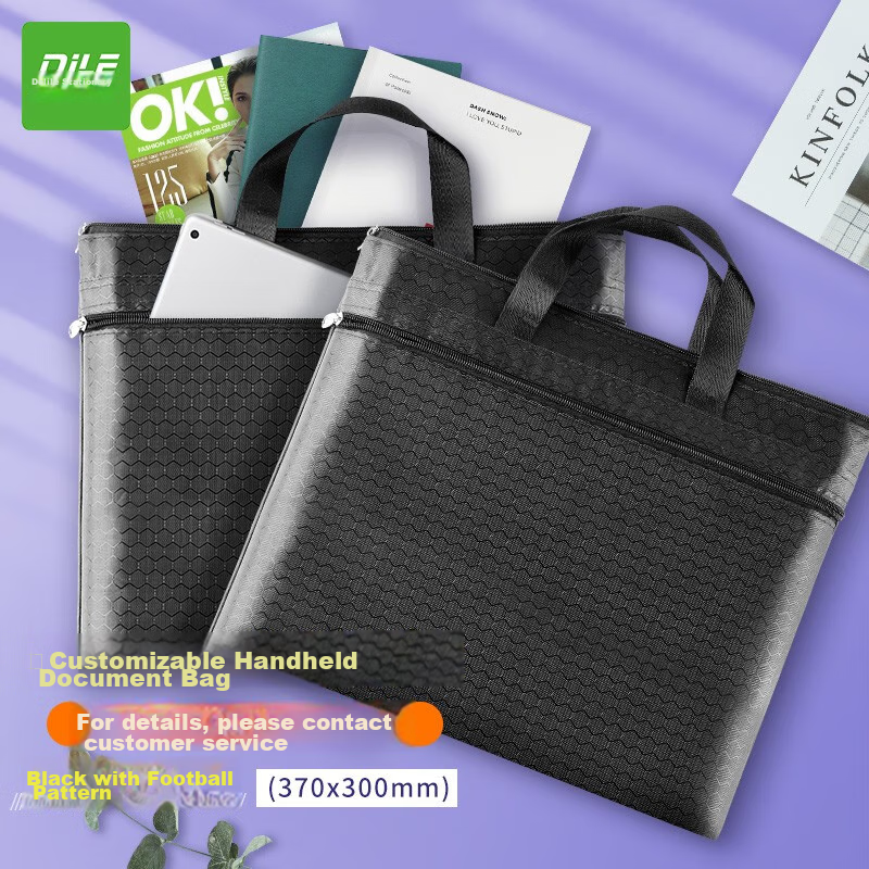 DiLe Premium Series Handheld Document Bag, Canvas Briefcase, Customized Canvas Office Supplies, Double-Layer Business Bag, Office Bag for Men, 1404 Black