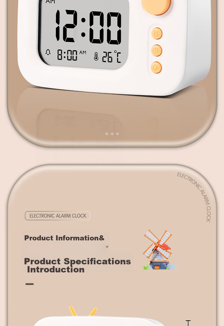 Deli Cute Cartoon Alarm Clock Thermometer, Back-To Gift for Students And Children, Blue LE104 13