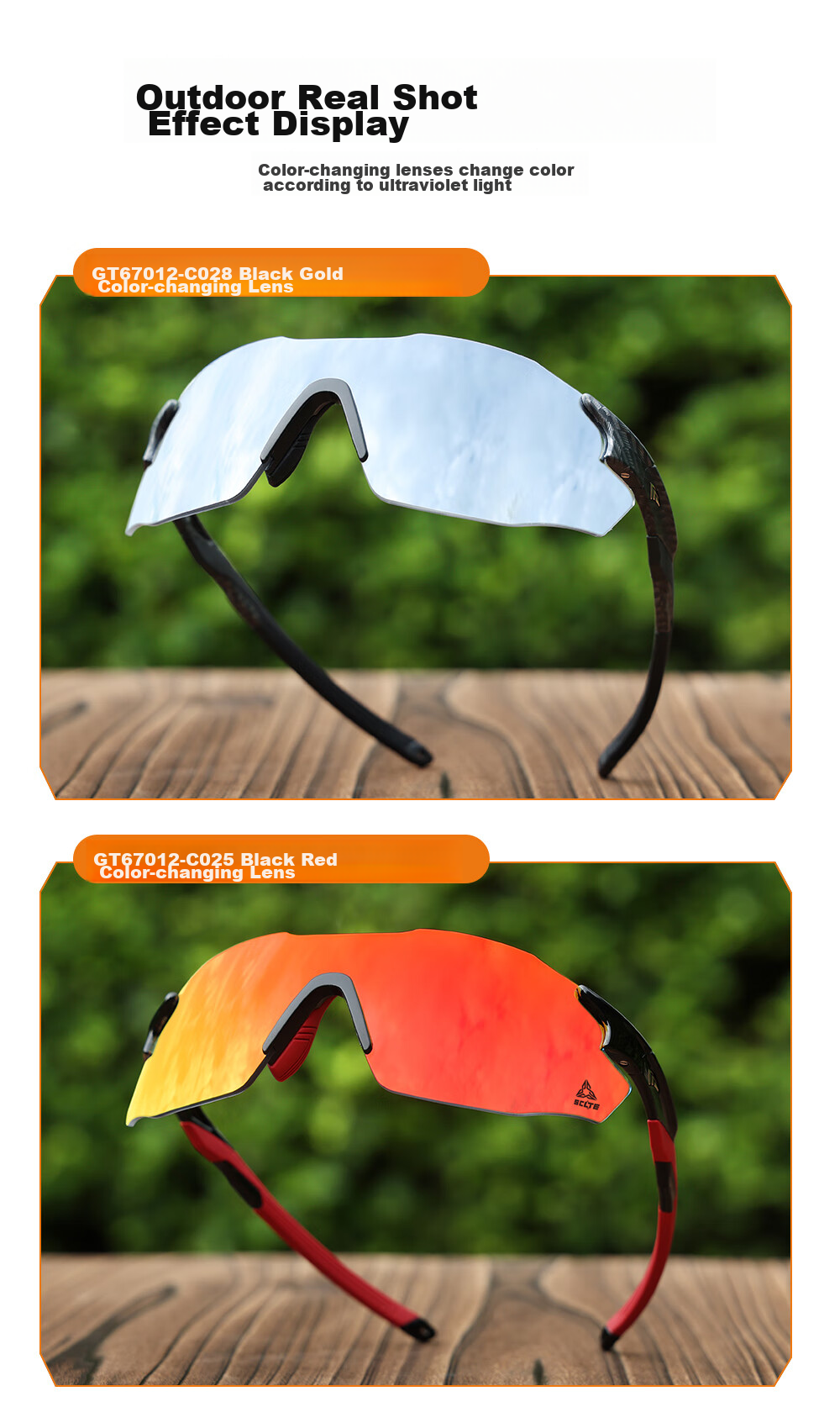 OUTDO Running Glasses, Specialized for Marathon And Hiking, Outdoor Sunglasses, Photochromic Sports Sunglasses, 67012C028 19