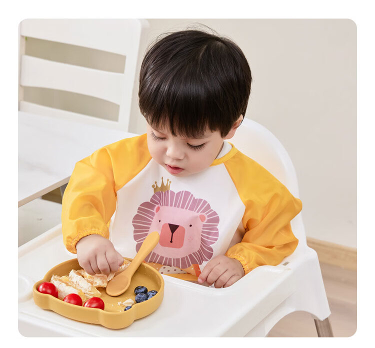 Aibaoshi Children's Apron, Spring And Autumn Long-Sleeve Style, Baby Eating Bib, Anti-Splash Clothing, Reverse Wear Drawing Apron, Yellow, S222 13