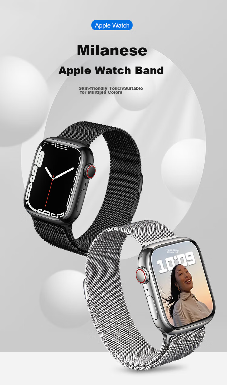 MSSM Compatible Apple Watch Band, Milanese Loop for IWatch Ultra 4/S12/11/10/9/Se3/2, Metal Magnetic Clasp, Black, 38-42 1