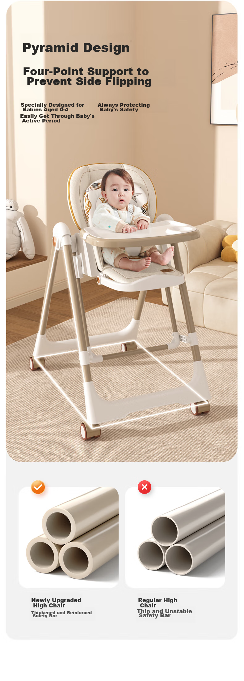 BeBeMorning Baby High Chair, Infant Feeding Chair, Foldable Dining Table And Chair Set, Lightweight Home Use Chair 10