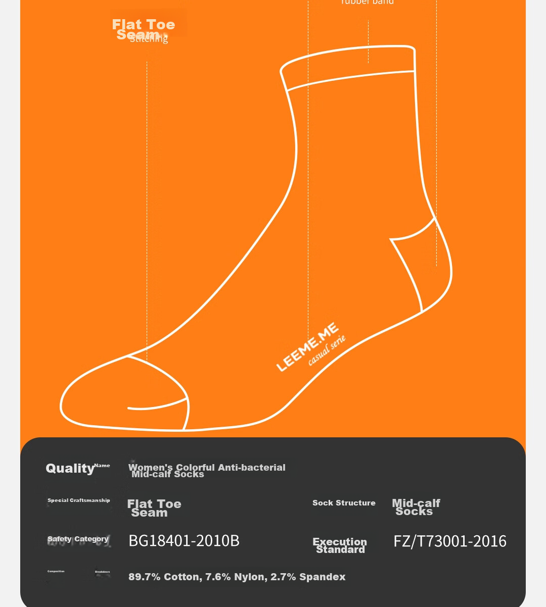 Limi [Antibacterial] Women's Socks, Autumn And Winter Casual Socks, Ladies' Color-Block Antibacterial Mid-Calf Socks, 4 Colors 3