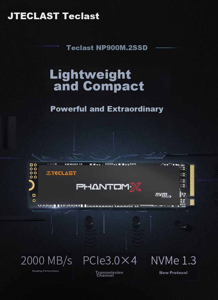 TECLAST 256GB SSD, M.2 Interface (NVMe Protocol), 3200MB/s, Stable Shadow 300A Series 1