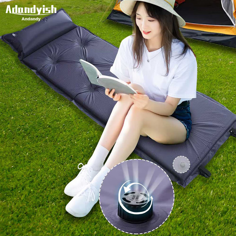 Adandyish Single-Person Automatic Inflatable Mattress Pad with Infinite Splicing, Moisture-Proof Camping Mat, Outdoor Tent Sleeping Pad, Blue