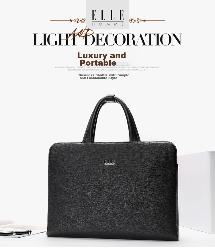 ELLE HOMME Men's Business Briefcase, Fashionable Genuine Leather Handbag, Lightweight Cowhide Men's Bag, 03310 Black, Birthday Gift 4