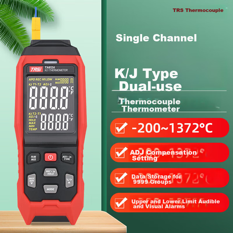Teansi Thermocouple Temperature Meter, Single Channel Temperature Tester Recorder, Contact Thermometer TA612A