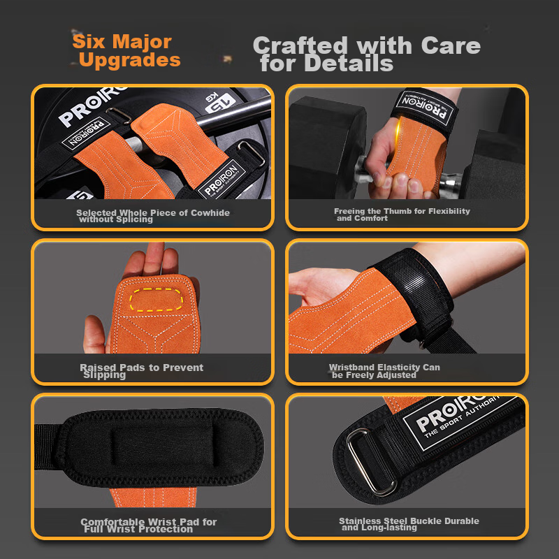 PROIRON Puli'ai Fitness Pull-Up Assist Band with Double-Layer Cowhide Palm Protection And Non-Slip Grip Aid, Brown M Size