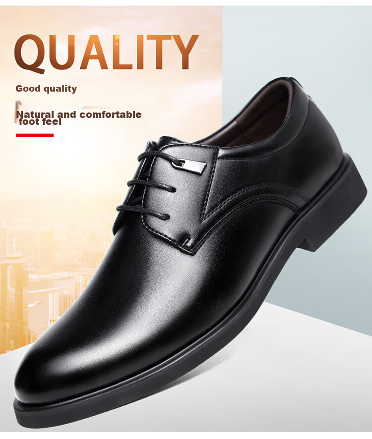 BEIOUTU Leather Shoes for Men, Formal Shoes, Fashionable Office Lace-Up Versatile Business Casual Shoes, Low-Top Men's Shoes, 8021 Black, Size 43 3