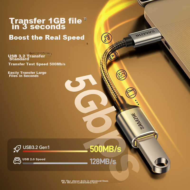 Адаптер-кабель SAMZHE Type-C на USB 3.2 Gen1 OTG, 500 МБ/с, алюминиевый сплав, плетеный, CAL31-1