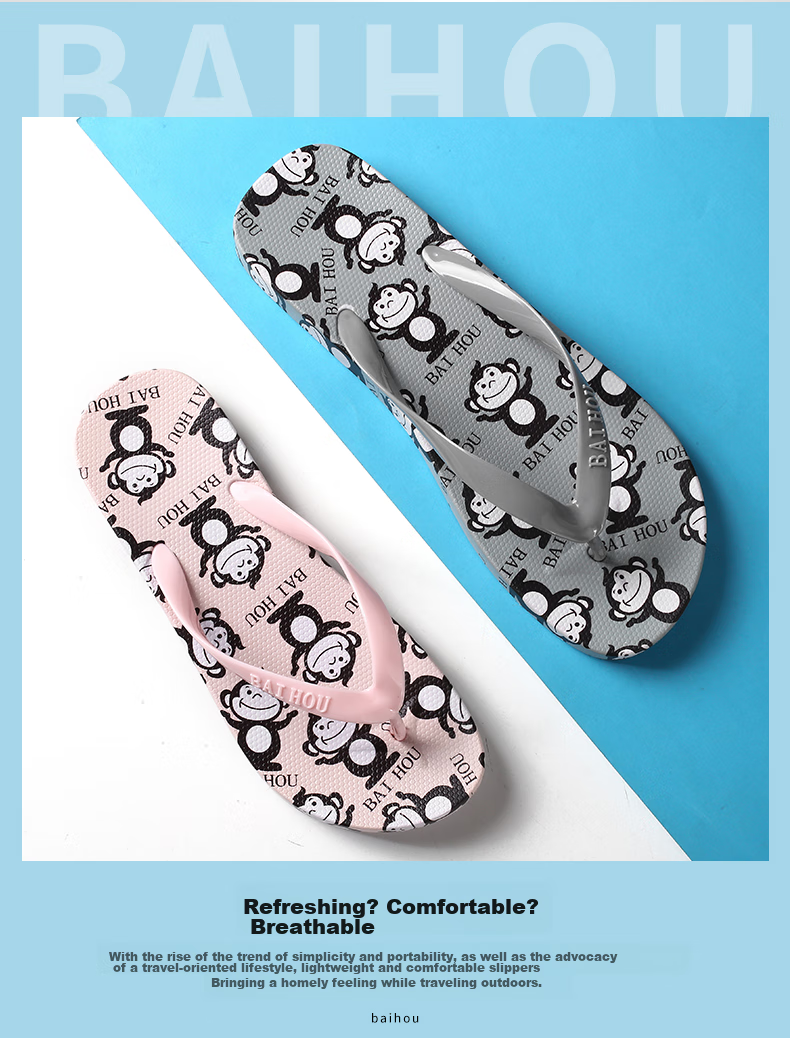 BAIHOU Flip-Flops for Men And Women, Outdoor Wear Cartoon Print Couple Non-Slip Thong Sandals R-16 Gray 34-35 4
