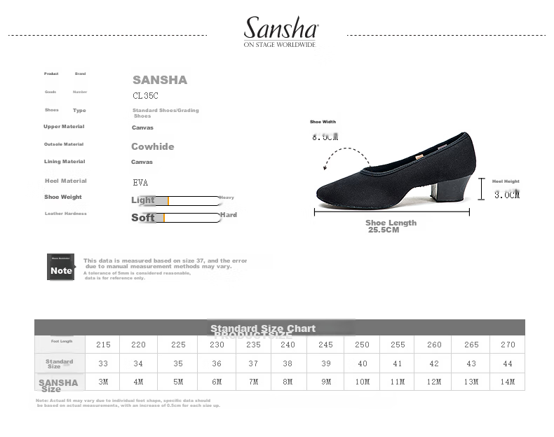 Sansha Ethnic Belly Dance Canvas Upper Ballet Flats, Teacher Practice Shoes, Exam Shoes CL35C, Black, Size 39 2