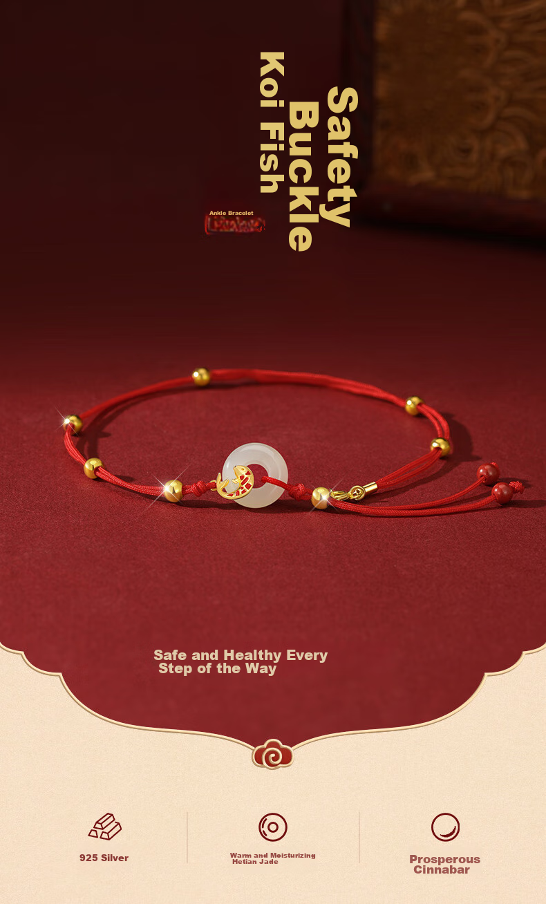Zhenshangyin Chinese Gold Koi Fish Safety Knot Red String Silver Foot Chain Women's Jewelry Niche Birthday Gift for Girlfriend Or Wife S925 1