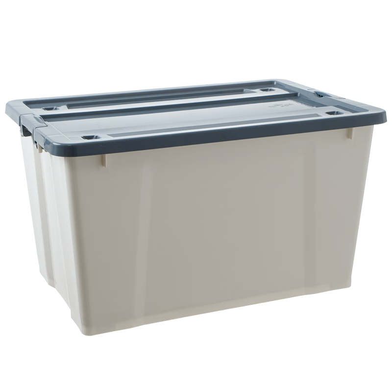 Kiyono Wood Extra Large Clothes Storage Box 56L White Plastic Organizer with Wheels 1 Piece