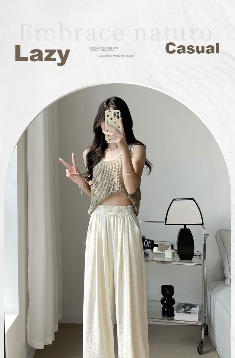 LangSha Lazy Style Yamamoto Pants for Women, Spring And Summer High-Waisted Draping Floor-Length Pants, Petite Wide-Leg Casual Trousers 1
