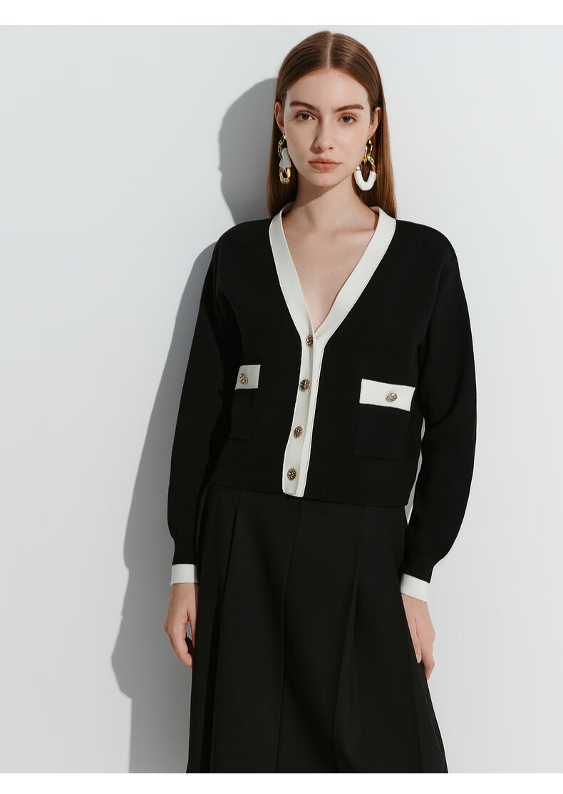 G2000 Warm Autumn Winter Mall Style Wool Blend Tweed Knit Cardigan Black L 2