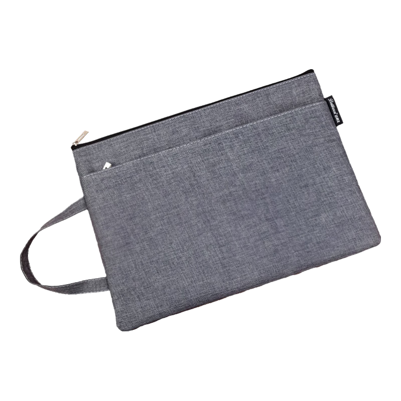 Bailiwen F5656 Gray Double-Layer Handbag with Zipper, A4 Storage Bag, Book Carrier, Tutoring Bag, Document Bag, File Bag, Book Bag with Handle