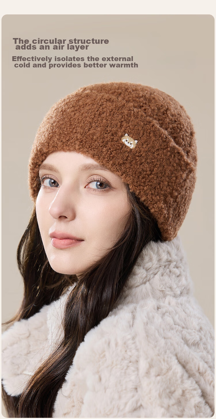 JIUMU Wool Warm Knit Hat, Autumn And Winter Knitted Cap, Cold Hat, Winter Hat, Outdoor Ear Protection Cold Hat for Women in Winter 5