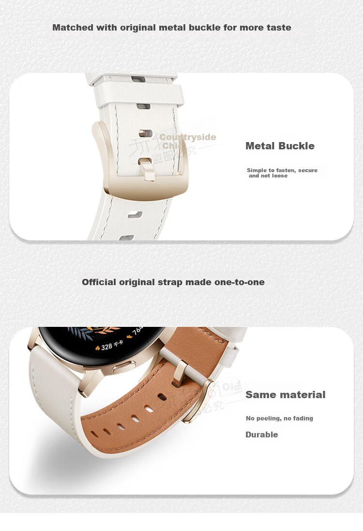 Watchbond Leather Strap for Huawei Watch GT7/GT6 Women's Model, Compatible with GT5/GT5Pro/GT4/Watch6/6Pro/5 Women's Models, 41mm Genuine Top-Grain Cowhide Elegant White Strap 6