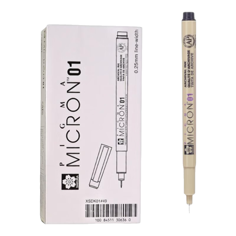 SAKURA Fine Line Pen 01 0.25mm, 12 Pcs Per Box, Japanese Imported Waterproof Drawing Pen for Students, Children's Art, Sketching, Manga And Anime Desig