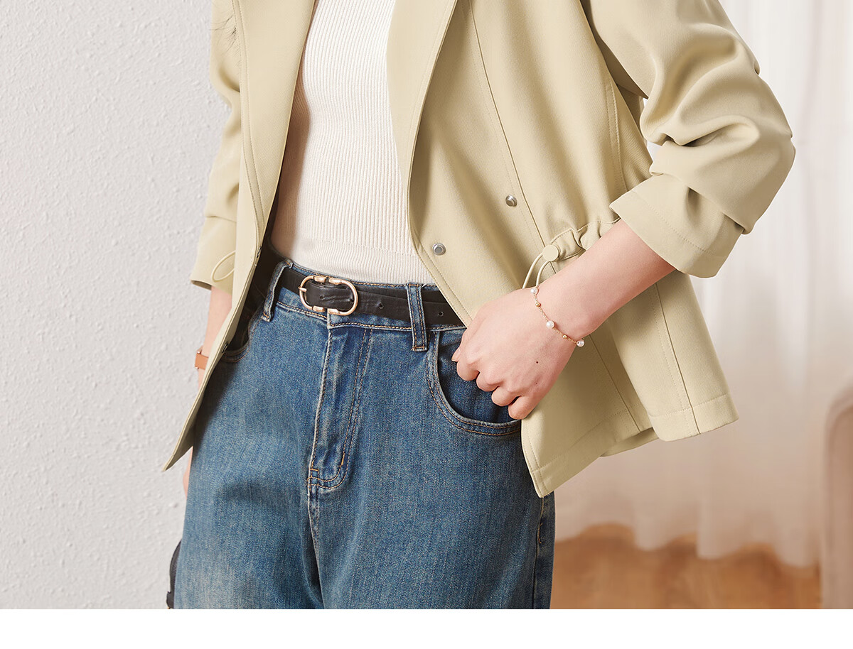 Chushen Spring And Autumn Women's Short Jacket, Fashionable And Elegant Design with Lapel Collar, Waist-Cinching Drawstring, Short Trench Coat S61D164 5