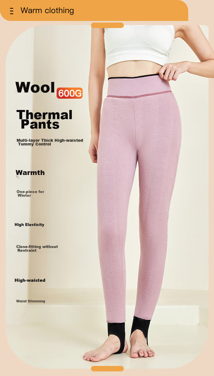 LangSha 100% Wool Cotton Pants for Women, Winter Fleece-Lined Thick High-Waist Plus-Size Leggings, Northeastern Style Warm Base Layer Pants 1
