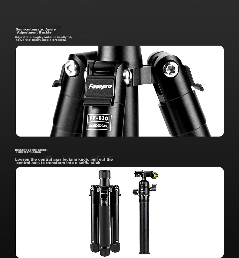 Fotopro FY810 Digital Panoramic Tripod Selfie Stick, Desktop Tripod for Digital Cameras, Three Modes, Multifunctional Portable Tripod 8
