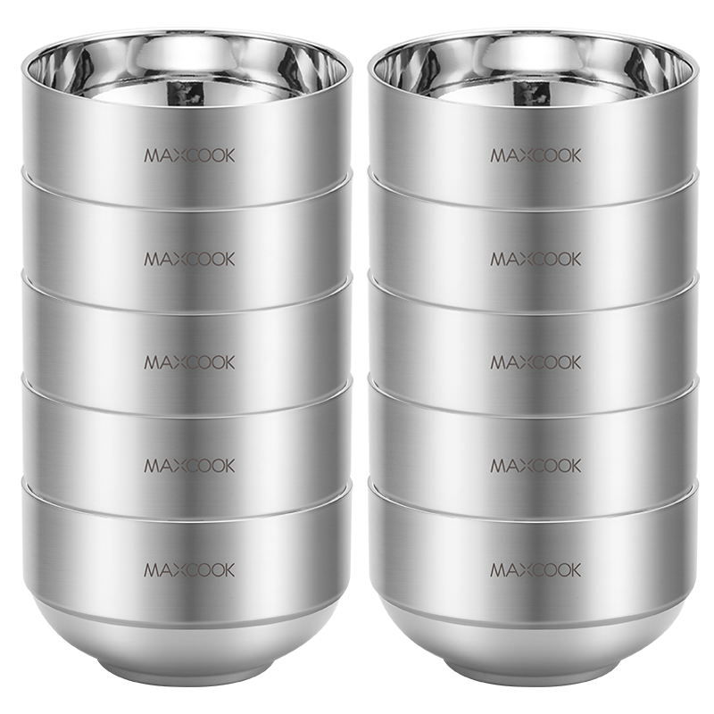 Maxcook 304 Stainless Steel Bowls, Double-Layer Insulated Soup Bowls, Tableware Noodle Bowls 11.5cm, Set of 10, MCWA8021