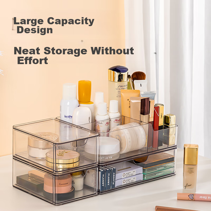 Deli Cosmetic Storage Box Set, Lotion Lipstick Desktop Compartment Organizer, Transparent Large Capacity, PJ214