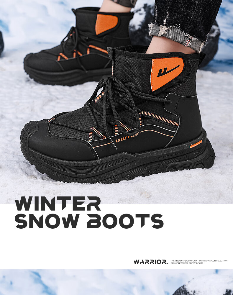 Warrior Official Men's Snow Boots 2026 Spring Cotton Lined Martin Boots Black Size 41 21