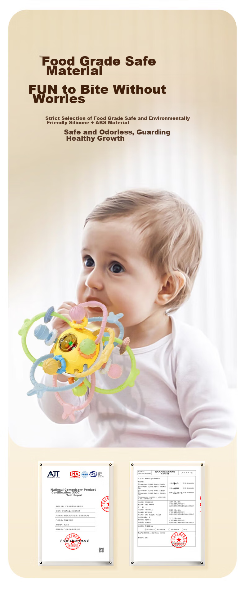 Beisinai Manhattan Rattle Ball, Suitable for Infants 0-6 Months, Chewable Food Grade Toy, Oral Stage Baby Rattle 6