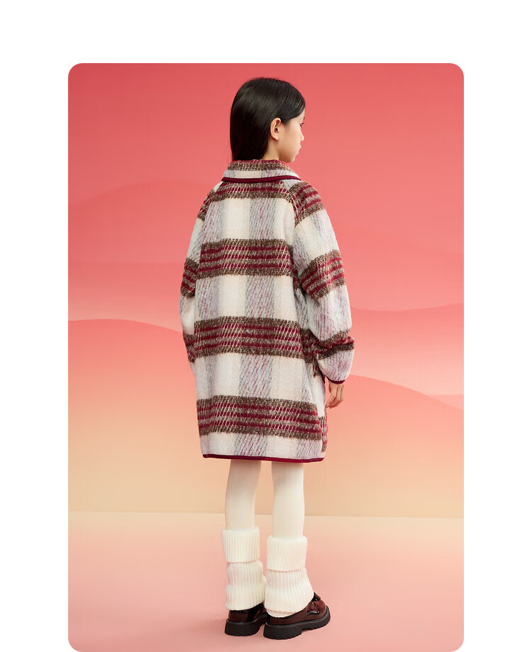 BALABALA Girls' Outerwear, Children's Spring And Winter Clothing, Toddler Vintage Plaid Wool Coat 13