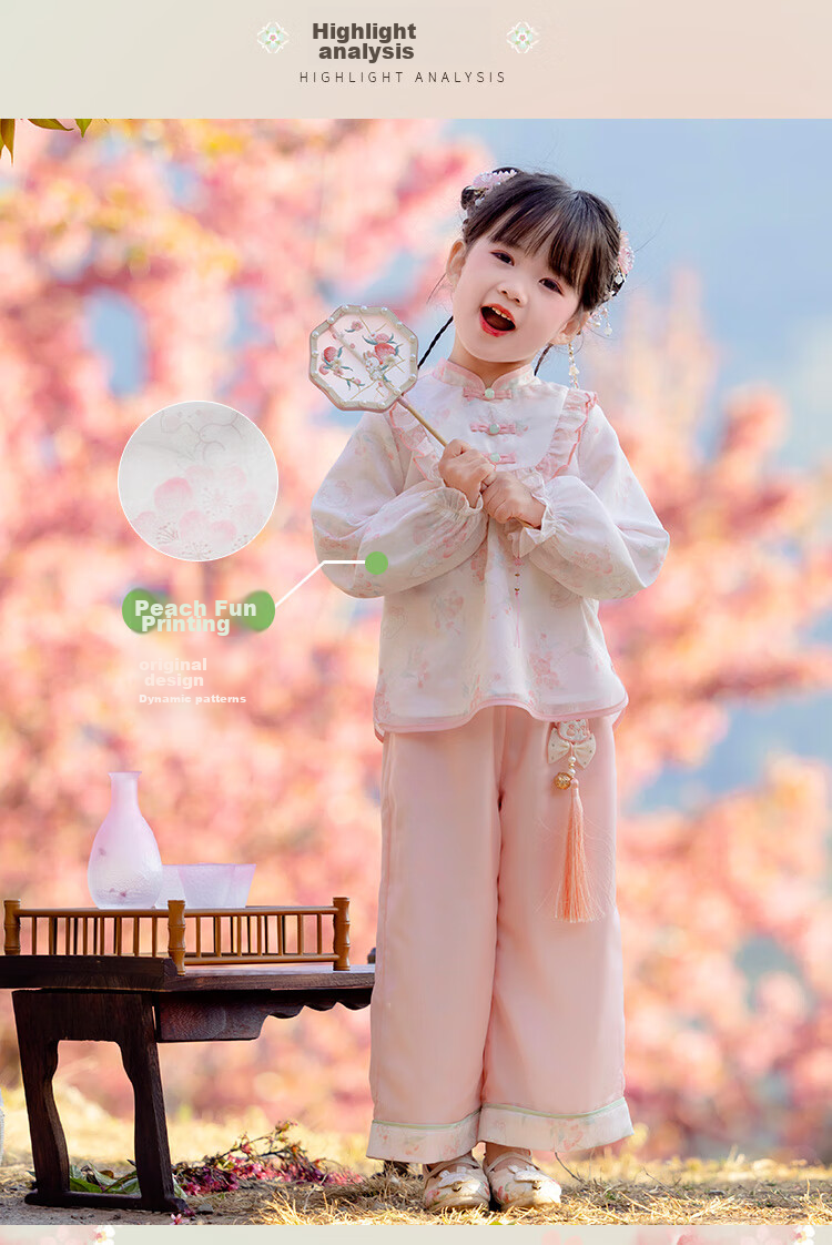 Menghu Jinse Hanfu Girls' Spring 2026 New Chinese Tang Suit, Children's Traditional Ancient Costume Pants Set, Pink, Size 130 6